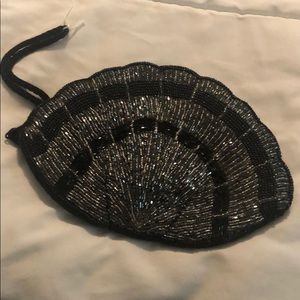 Beaded purse/ wristlet black and metallic grey